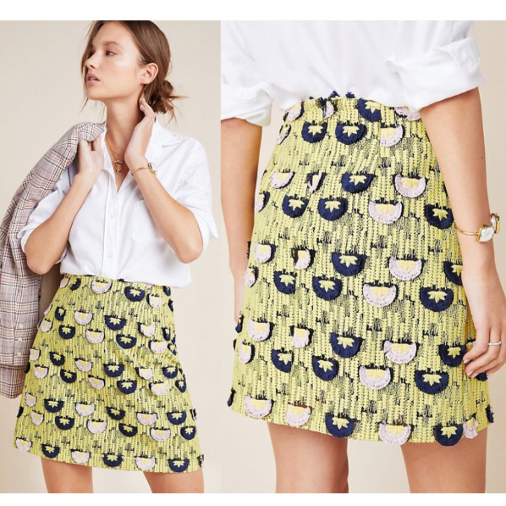 Anthropologie Loren Embroidered Mini Skirt